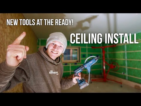 Starting Our Plasterboard - Testing The New Drywall Gun And Board Lift