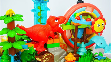 Satisfying Building Blocks Marble Run I love dinosaurs ! A block coaster full of amazing features