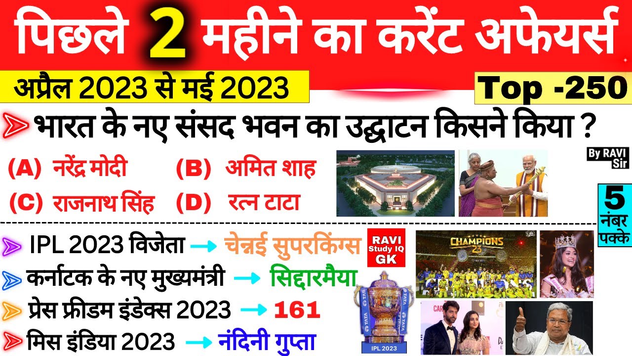 Last 2 Months Current Affairs 2023 | April 2023 To May 2023 | Most ...