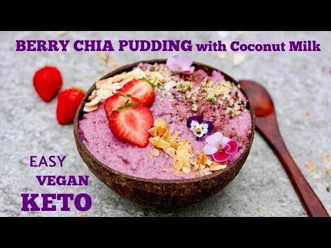 Vegan Keto Friendly Breakfast | Berry Chia Pudding + Coconut Milk (High Fat Low Carb - Carb-Up)