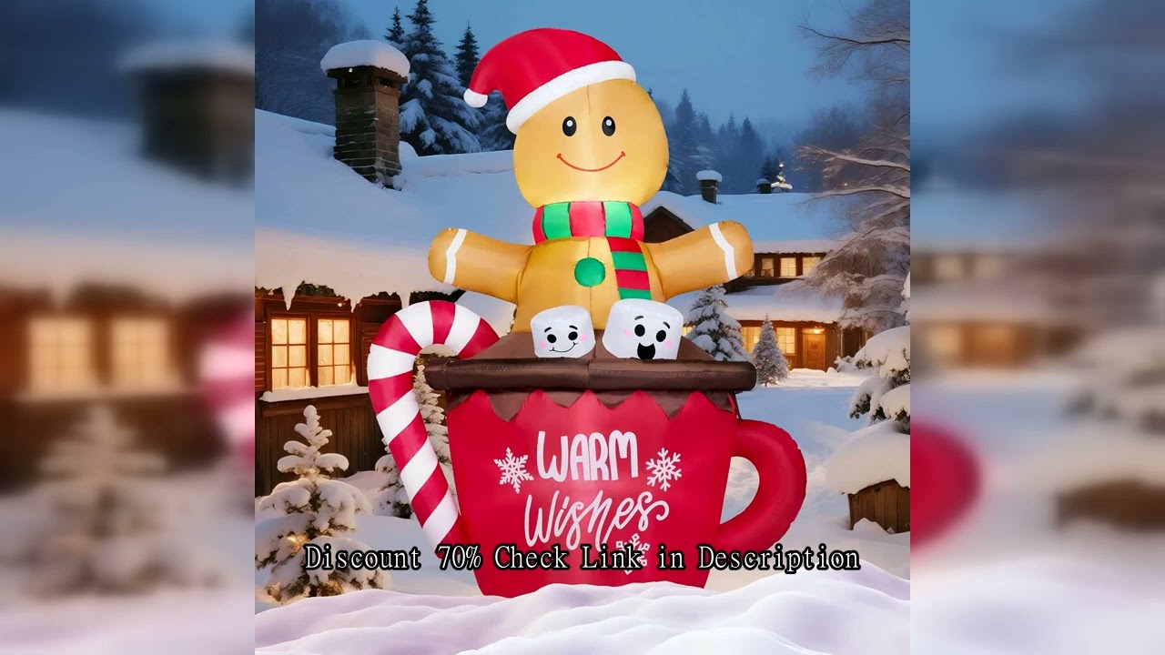 JOYFY 6 FT Tall Christmas Inflatable Gingerbread Man in Hot Cocoa Mug with Build-in LEDs for Xmas Pa