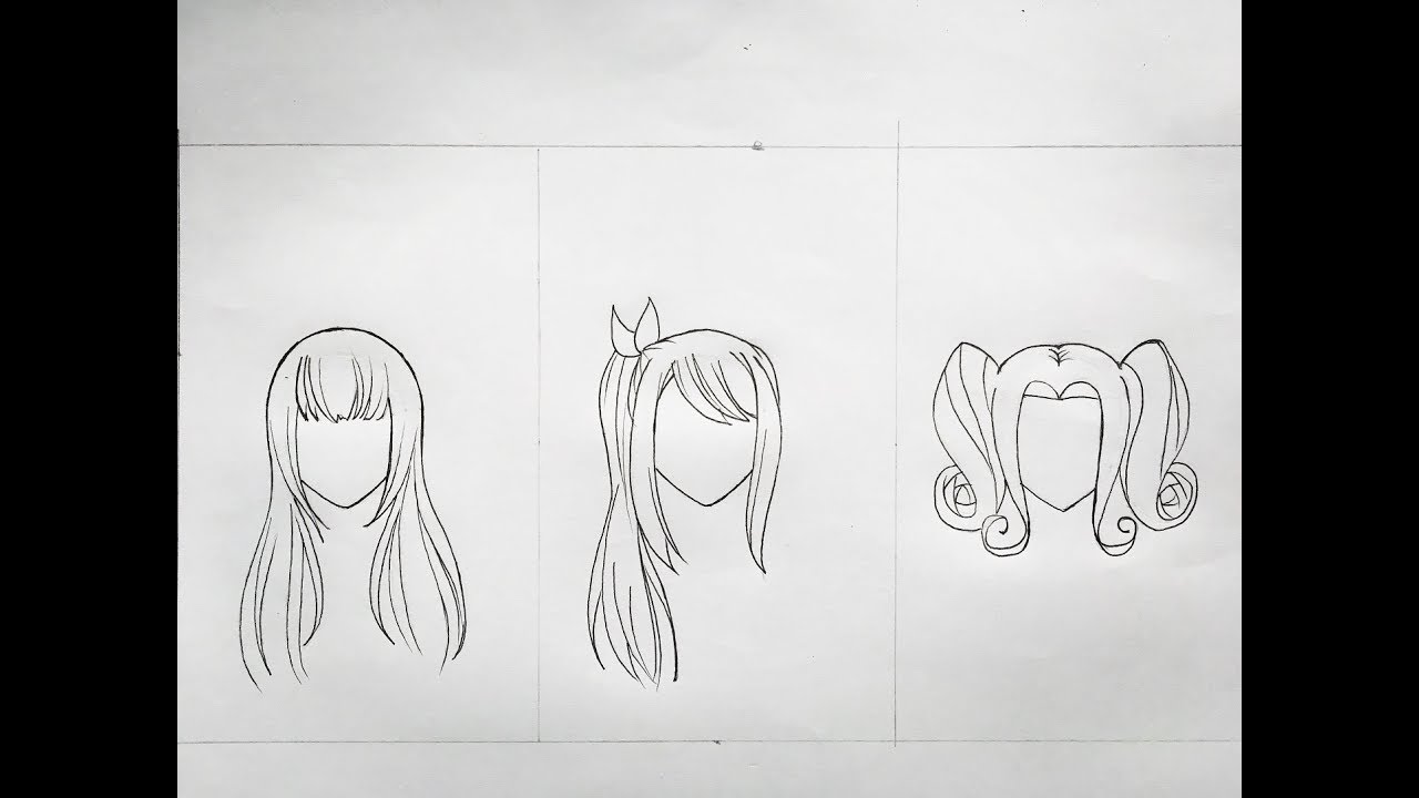 How to draw female anime hair [slow tutorial] three styles 