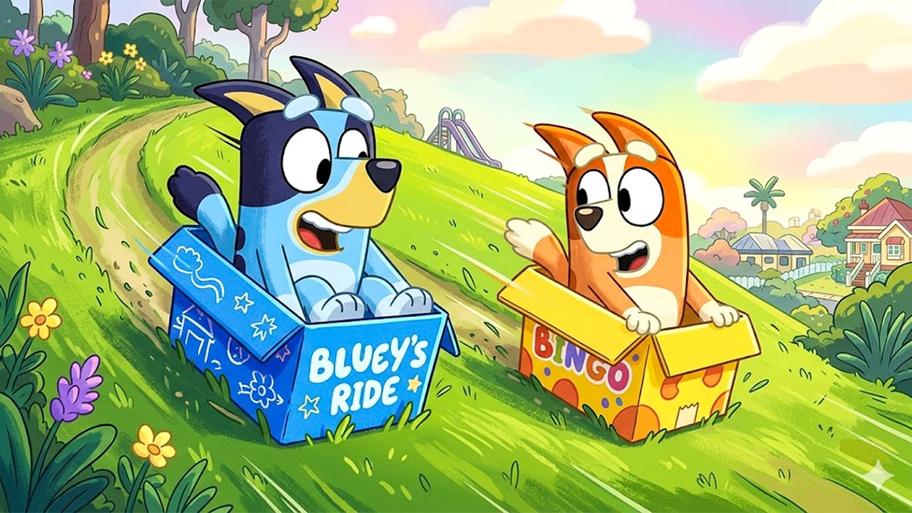 Bluey & Bingo's Cardboard Box Race Down the Giant Hill! 📦🏁 | Fun