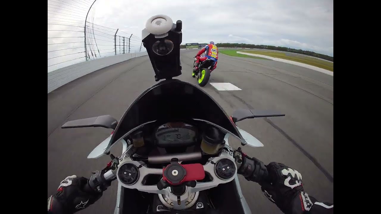 Front facing gopro, pt 2 of Pocono Raceway North Track on 2017 Ducati 959