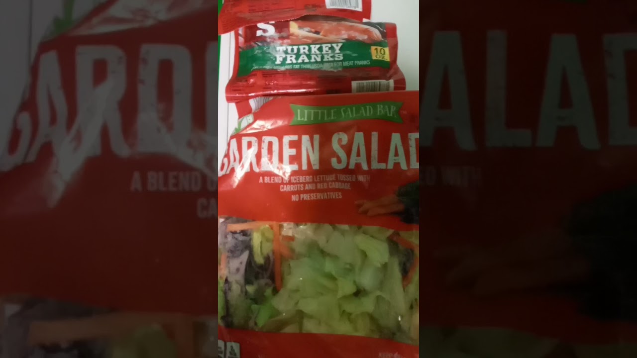 PIZZA CHICKEN PATTIES TURKEY FRANJS GARDEN SALAD FROM TGE SHOPPING TRIP