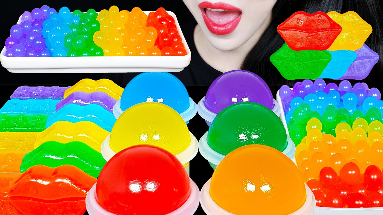 ASMR RAINBOW KOHAKUTO SPRINKLE JELLY POPPING BOBA MUKBANG 무지개 코하쿠토 스프링클