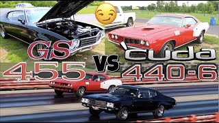 1971 Cuda 440 vs 1971 Buick GS455  PURE STOCK DRAG RACE (best of 3)