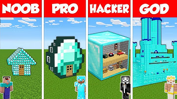 Minecraft Battle: NOOB vs PRO vs HACKER vs GOD: DIAMOND HOUSE BASE BUILD CHALLENGE / Animation