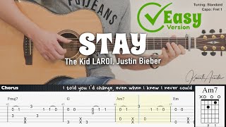 PDF Sample STAY (Easy Version) - The Kid LAROI Justin Bieber guitar tab & chords by Kenneth Acoustic.