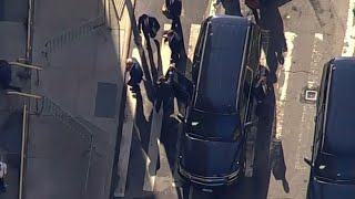 Chopper video | Trump arrives at court in New York