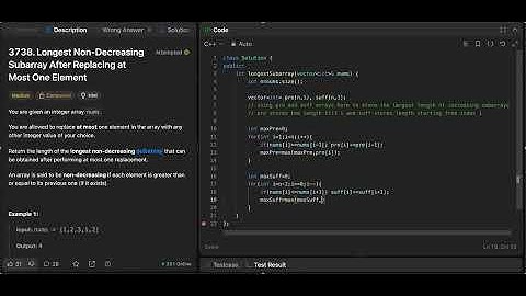 LeetCode 3738. Longest Non-Decreasing Subarray After Replacing at Most One Element