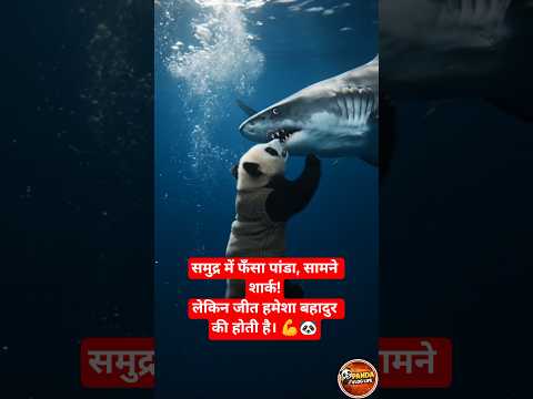 समुद्र में फँसा पांडा, सामने शार्क!लेकिन जीत हमेशा बहादुर की होती है। 💪🐼 #shorts #trending #viral