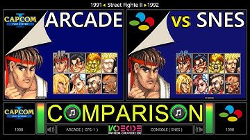Street Fighter II (Arcade vs SNES) Dual Longplay - Side by Side Comparison