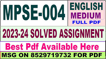 mpse 004 solved assignment 2023-24 || mpse 004 solved assignment 2024 in english || ignou mpse004