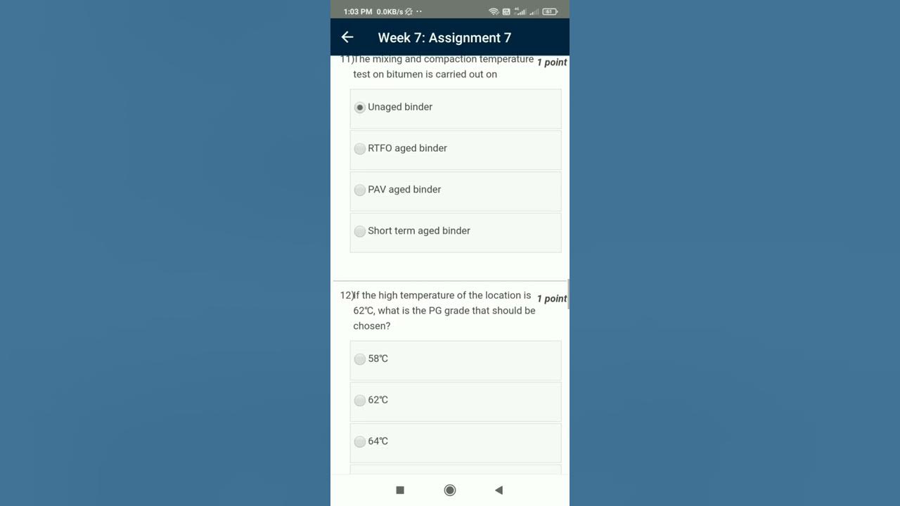 NPTEL Assignment No 7 Mechanical characterization of bituminous