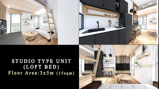 Project #13: (15 sqm) STUDIO TYPE  UNIT | 3X5m | LOFT BED | | SMALL HOUSE | 'INTERIOR DESIGN' |