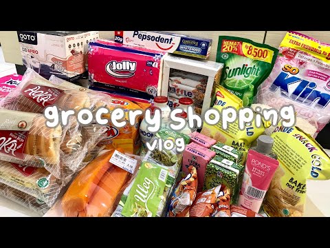 supermarket vlog 🛒: grocery shopping anak kost, online grocery, asmr unboxing 🧃🍪🧴🧻 | halcyrence