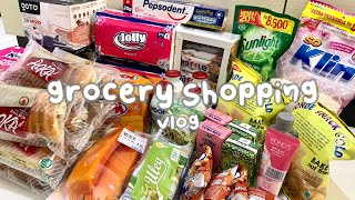 supermarket vlog 🛒: grocery shopping anak kost, online grocery, asmr unboxing 🧃🍪🧴🧻 | halcyrence