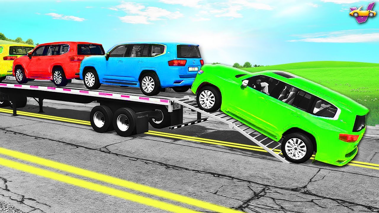Car Transport Truck vs REVERSED Speed Bumps – Funny Cars Falling Off – BeamNG Ep.5 🤯