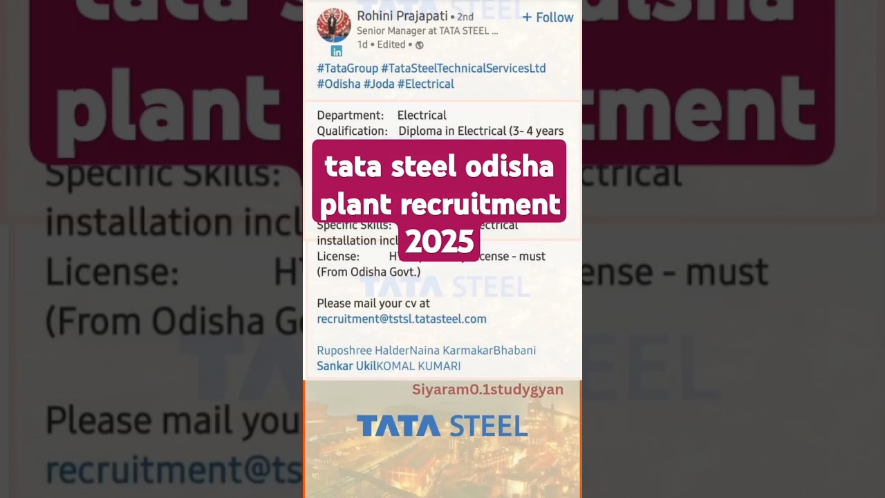 TATA STEEL ODISHA PLANT ITI DIPLOMA  RECRUITMENT