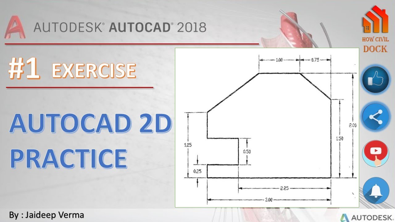 EXERCISE 1 | AUTOCAD 2D PRACTICE DRAWING | AUTOCAD BASIC & ADVANCE ...