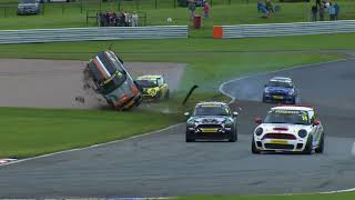 Mini Challenge UK - Cooper/Open Class 2017. Race 1 Oulton Park Circuit. Spins | Big Crash Flips