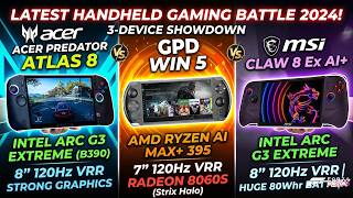 Acer Predator Atlas 8 vs GPD Win 5 Vs MSI Claw 8 Ex Ai + test 10 game AAA TDP 30W 1080p