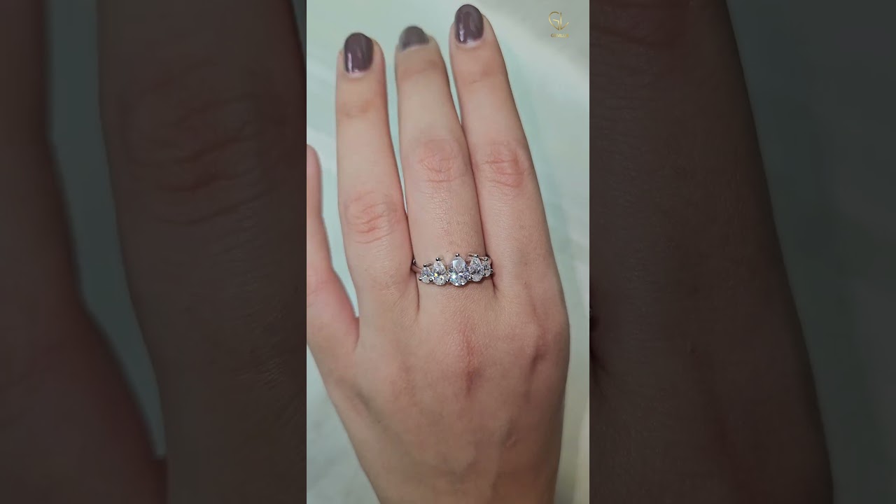 Pear Cut Moissanite Diamond Five Stone Engagement Ring 