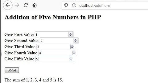 Addition of Five Numbers in PHP