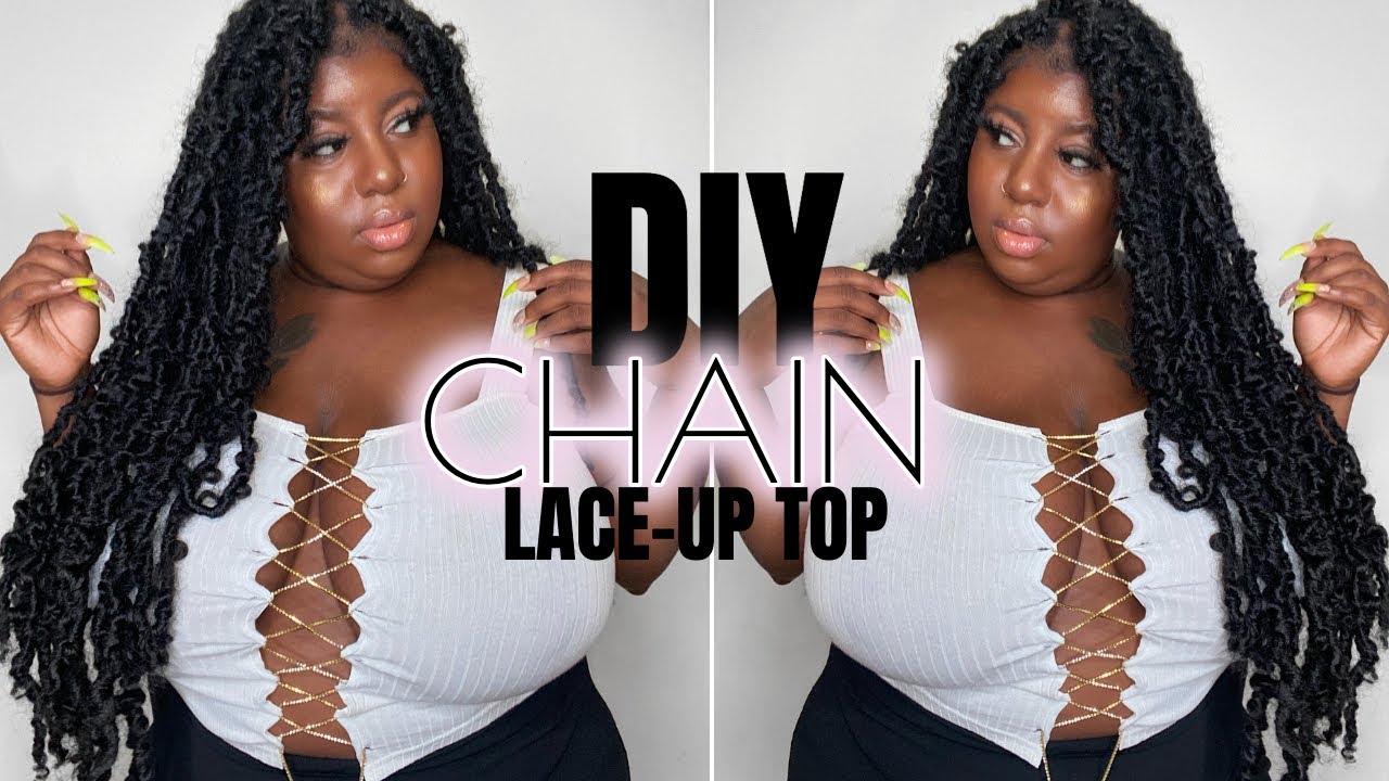 DIY CHAIN LACE-UP TOP, PLUS SIZE, BIG BREAST FRIENDLY