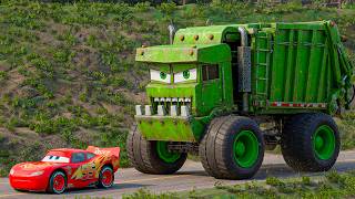 Epic Escape Lightning McQueen vs GARBAGE CRUSHER MONSTER TRUCK in BeamNG.Drive screenshot 4