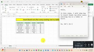 Insert blank row after every existing row in a table in Excel