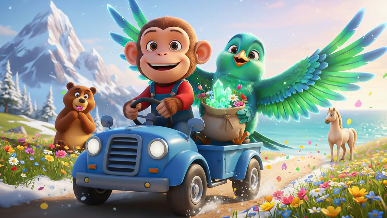 Monkey Farmer Fixes Tractor🚜🐒 Monkey's Dangerous Journey to Get Crystal Flowers with Bird Friend ✨