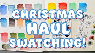 Christmas Art Haul (and Birthday Art Haul!) Watercolor Swatching