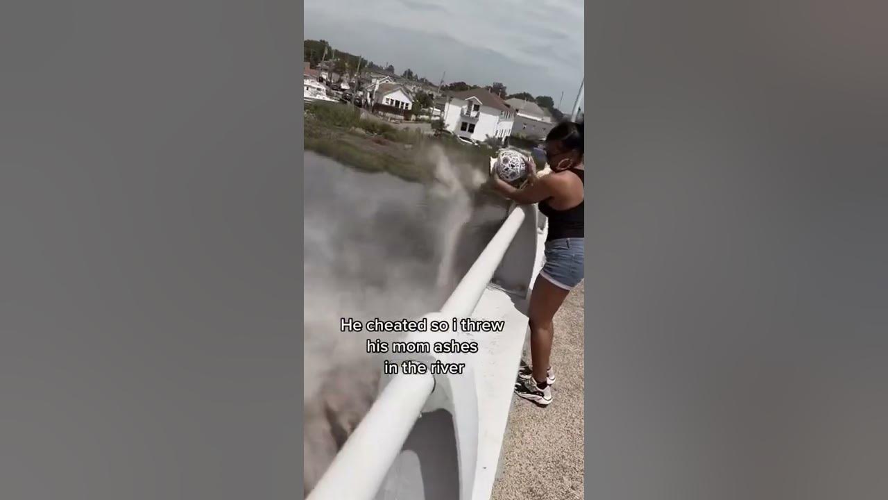 Woman throws boyfriends mother ashes into lake after catching him