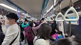 Riding the Taipei Metro (MRT) during Rush Hour from Ximen to Taipei City Hall