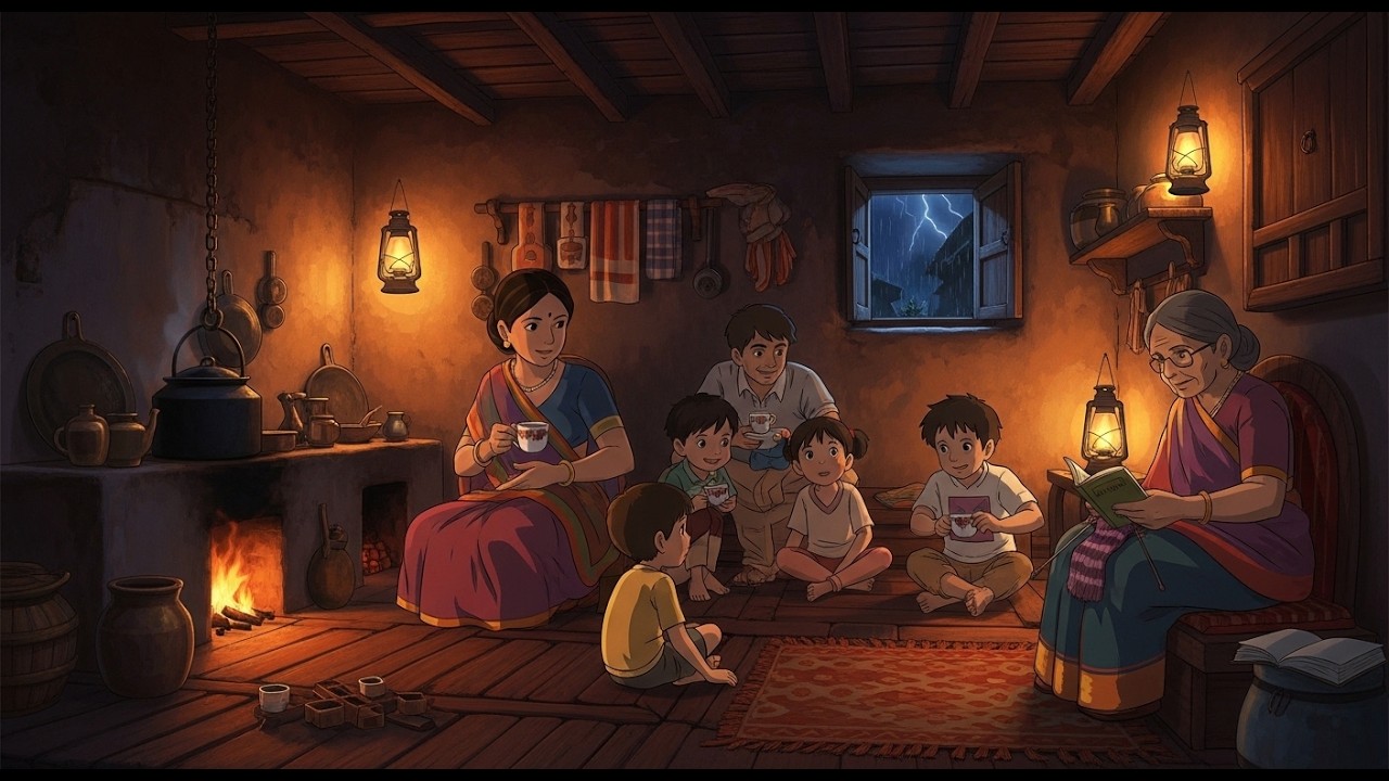 Outside the Thunder Roared, Inside the Lantern Glowed | Cozy Village Night ASMR | Ghibli Style