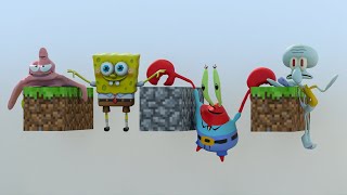 SpongeBob, Patrick star, Squidward and Mr. Krabs Falling down [Softbody Race]
