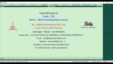 Tally Add On : Multi Emailing Sales Invoice in Tally.ERP9 Software.
