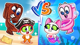 ‍☠ Pirate VS Mermaid ‍♀ Underwater Potty Challenge || PurrPurr Tails