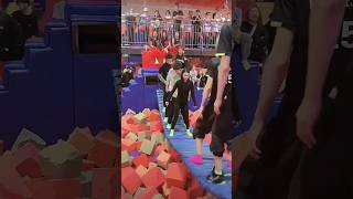 Have Fun At Trampoline Park Challenging The Swing Bridge