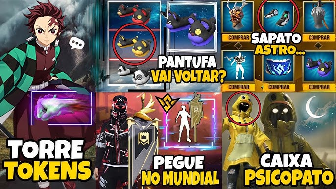 AMANHÃ!? PEGUE AS 2 MÁSCARAS DEMON SLAYER, PUNHO SAITAMA, TOP CRIMINAL,  COELHÃO, NOVIDADES FREE FIRE 