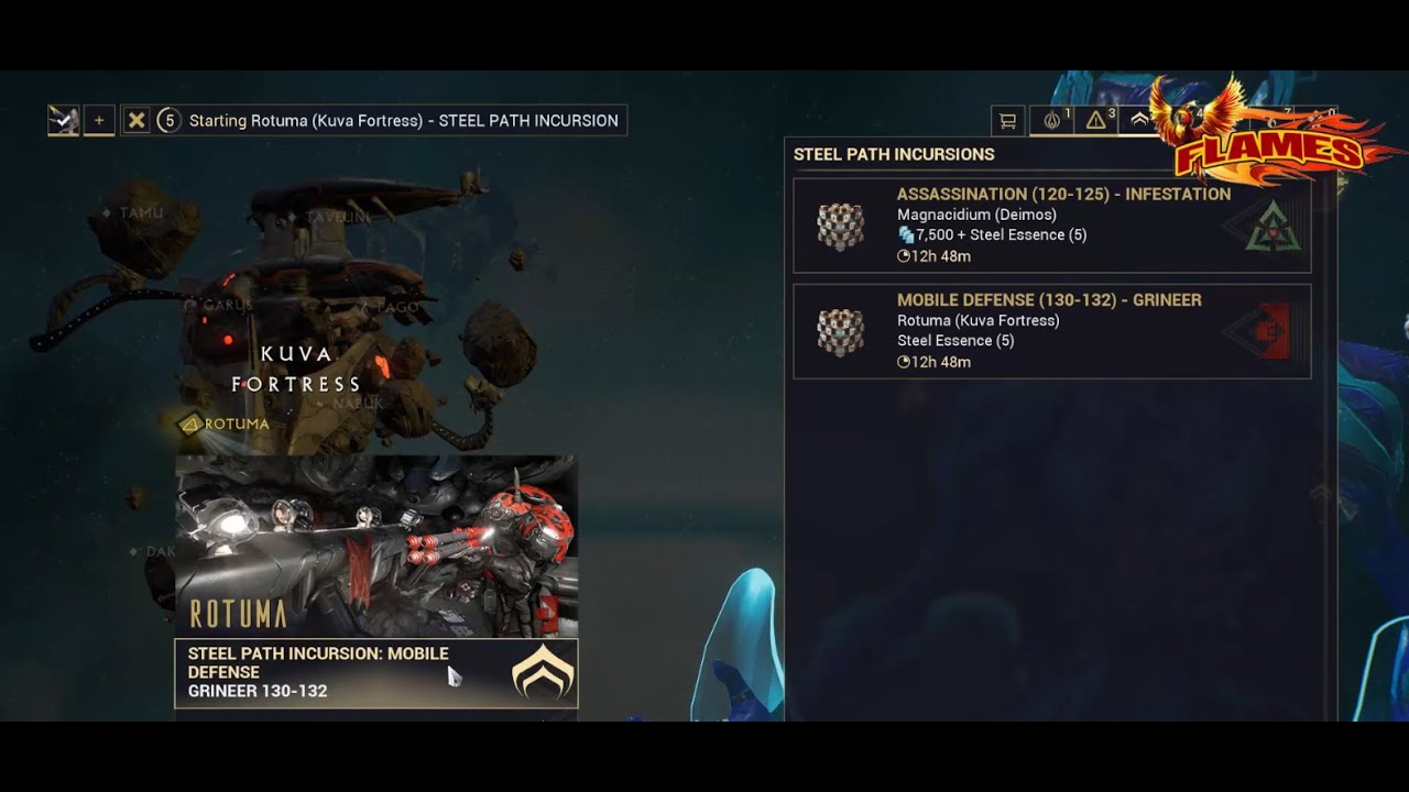Warframe Steel Path Incursion Rotuma (Kuva Fortress) Mission Mobile