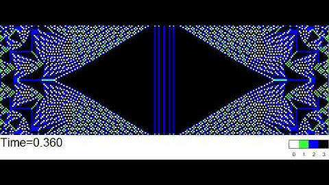 Sandpile identity dynamics induced by H2b=i^2-j^2 on a 243x81 rectangle