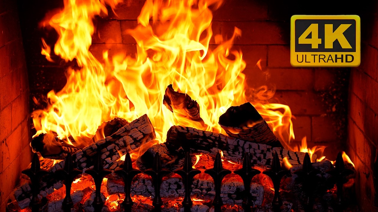🔥 ЗИмнИй камИн 4K (12 ЧАСОВ) ЗвукИ потрескИванИя огня для сна, учебы И отдыха | Уютный