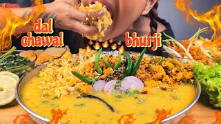 COOKING \u0026 EATING DAL CHAWAL, BHURJI MASALA, SAAG, SALAD \u0026 PAPAD \u0026 CHILLIES MUKBANG | DAL CHAWAL ASMR