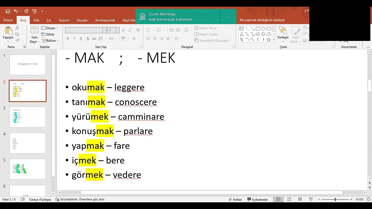 Coniugazione in Turco