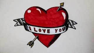 How to Draw a Heart with a Banner and Arrow