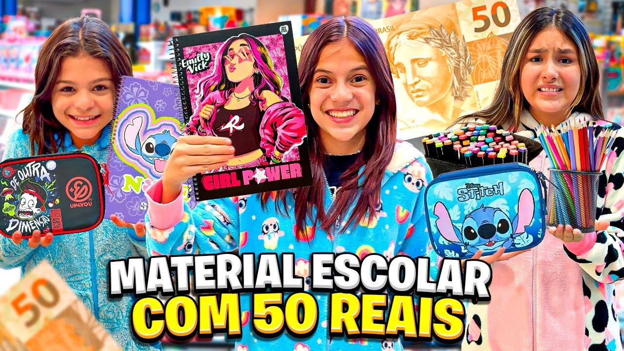 COMPRANDO MATERIAL ESCOLAR DE PIJAMA COM 50 REAIS as 3 HORAS Da manhã*quem ganhou?