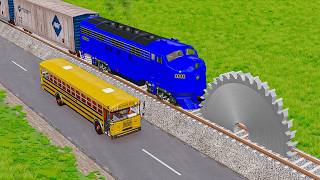 LONG TRAIN and SCHOOL BUS vs SAW BLADE in BeamNG.Drive